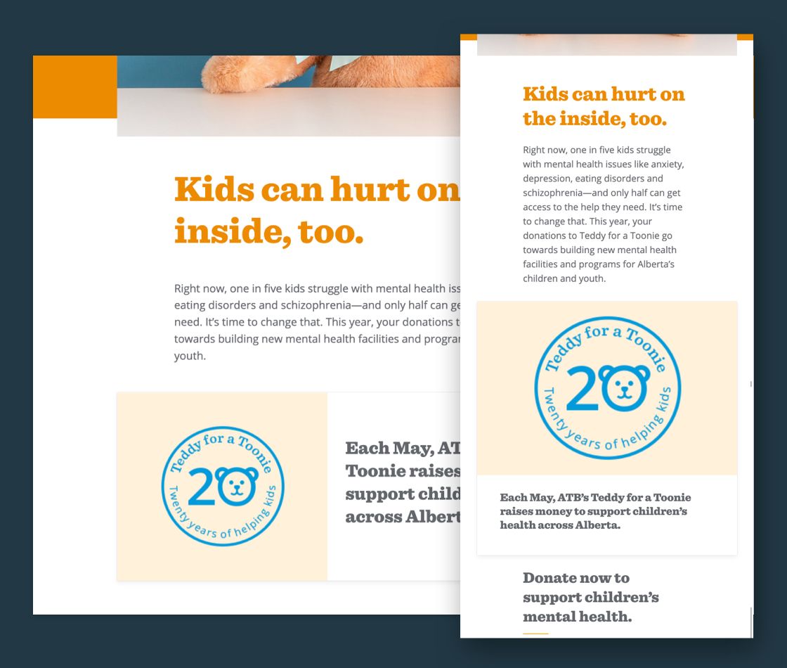 Image showing the intro section and anniversary emblem of Teddy For Toonie campaign, in both desktop and mobile viewports